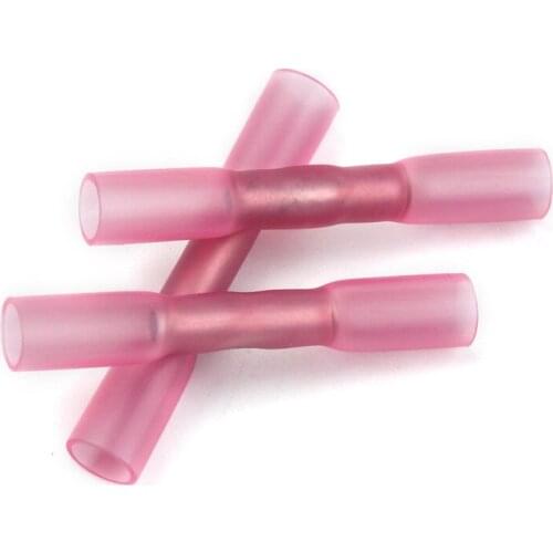 100Pcs/Set Red 22-18 AWG Heat Shrink Butt Splice Crimp Terminals Fully Insulated Electrical Wire Cable Connectors