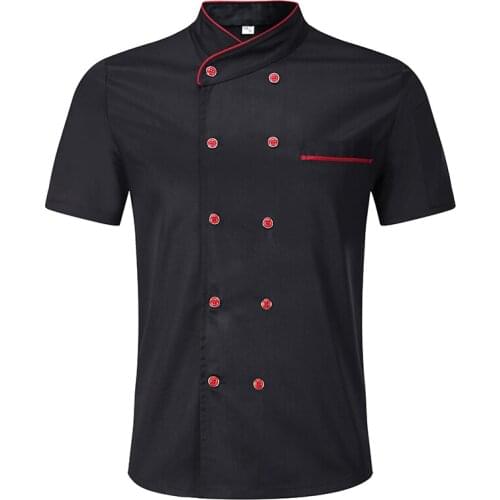 2018 Wholesale Black White Unisex Kitchen Chef Uniform Short Sleeve Double Breasted Cook Wear Chef Jacket Bakery Food Service