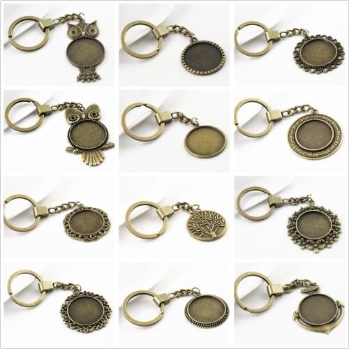 25mm Inner Size 12 Style Antique Bronze Cameo Setting Base;Handmade Cameo Setting, Metal Key Chains Accessor