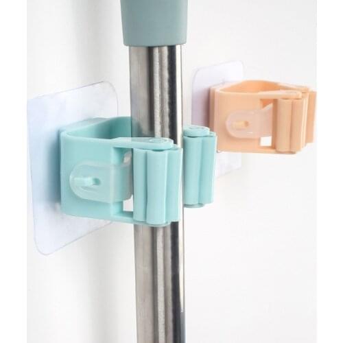 3pcs Wall Mounted Shelf Mop Organizer Holder Brush Broom Hanger Clip Home Storage Rack Bathroom Suction Hanging Pipe Hooks Tools