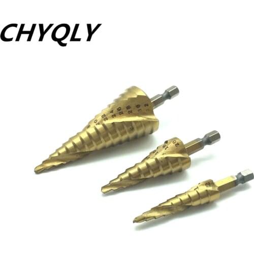 3pcs HSS Titanium Coated Step Drill Bit Metal 4-12mm 4-20mm 4-32mm Cone Cut High Speed Steel Wood Drilling Power Tools