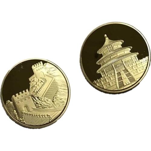 5 pcs The World wonder Chinese Great wall Temple of heaven coin gold plated badge 40 mm souvenir collectible decoration coins