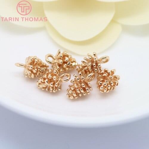 6PCS 8x12MM 24K Champagne Gold Color Plated Brass Small Pinecone Charms High Quality Diy Jewelry Accessories