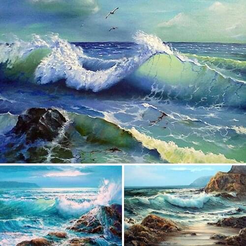 5D DIY Diamond Painting Sea Landscape Cross Stitch Full Drill Square Diamond Embroidery Mosaic Picture of Rhinestones Home Decor