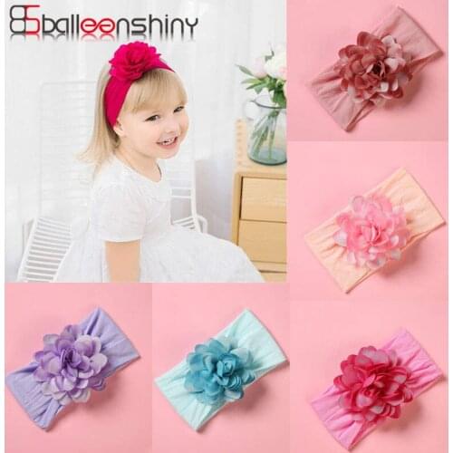 Balleenshiny Soft Stretch Nylon Big Flower Childrens Hair Accessories Floral Newborn Baby Headband for Girls Kids Headwear