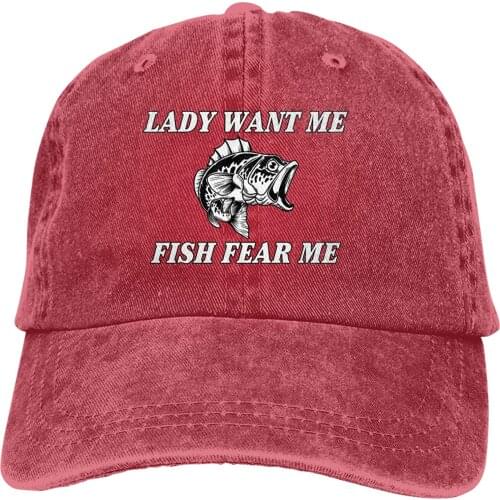 Lady Want Me Fish Fear Me Washed Baseball Cap Trucker Hat Adult Unisex Adjustable Dad Hat