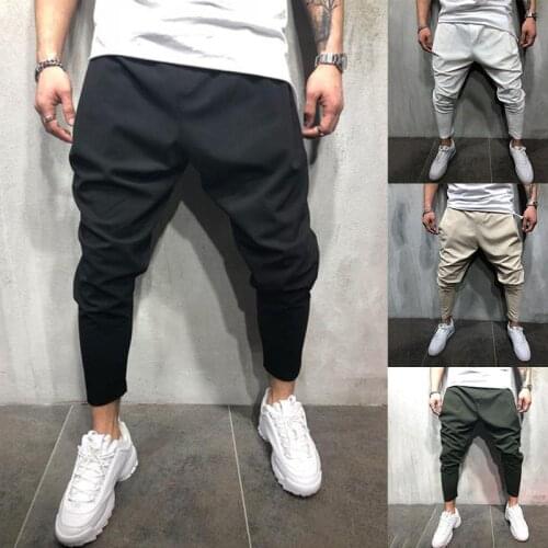 Casual Men Solid Color Harem Pants Jogging Sports Ankle-Tied Trousers Elastic Pants bodybuilding clothing casual pants