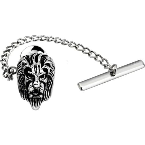 HAWSON New Arrival Lion Head Tie Tack Pin with Safety Chain for Regular Necktie Mens Jewelry