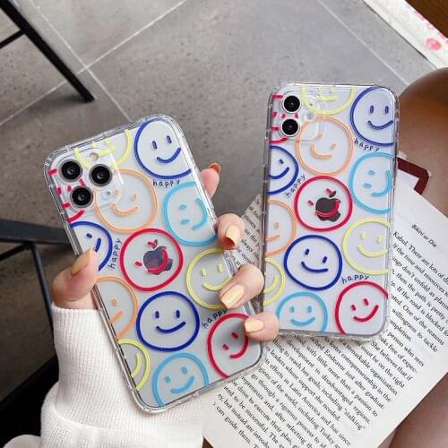 Phone Case For iPhone 12 Mini 11 Pro X XR XS Max 7 8 Plus SE 2 Fashion Cartoon Smile Face Clear Air Bag Soft TPU For iPhone 12