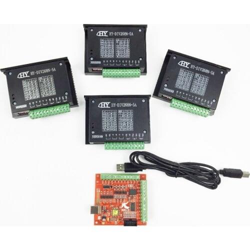 CNC TB6600 mach3 usb 4 Axis Kit, 4pcs TB6600 1 Axis Driver + one mach3 4 Axis USB CNC Stepper Motor Controller card 100KHz