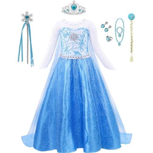 Kids Baby Girl Blue Fancy Dress Elsa Cosplay Costume Dresses Princess Frozen 2 Vestido Disney Halloween Carnival Party Clothing