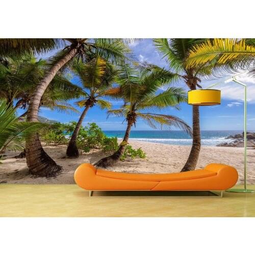 Custom Wallpaper Murals Tropic Beach Trees Self Adhesive Vinyl Wall Sticker Wall Paper Art Wall Painting Living Room