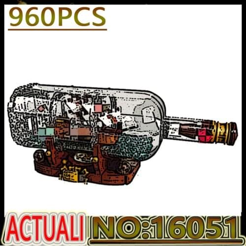 Hot Idea Ship in a Bottle Building Blocks Brick DIY Toys 21313 Collectible Display Set Model Ship Toys Gift for Kids Compatible