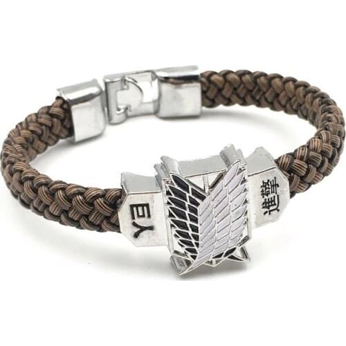 Hot Handmade Anime Attack On Titan Charm Bracelet Shingeki No Kyojin Cosplay Unisex Leather Wristband Bangles Jewelry