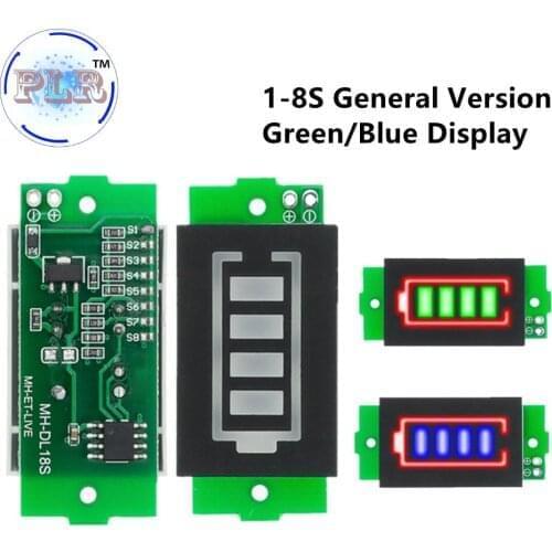1PCS 1S-8S 3.7V Lithium Battery Capacity Indicator Module 4.2V Blue/GREEN Display Electric Vehicle Battery Power Tester Li-ion