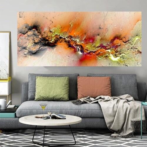 AAHH Yellow Abstract Orange Lump Color Fantasy Clouds Wall Picture Oil Painting for Living Room Art Canvas Poster and Print