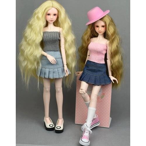 Blue Jeans Short Skirt & Knitted Sweater knitwear white pink black gray Top Outfit Clothing For 1/4 BJD Xinyi 45-50CM doll