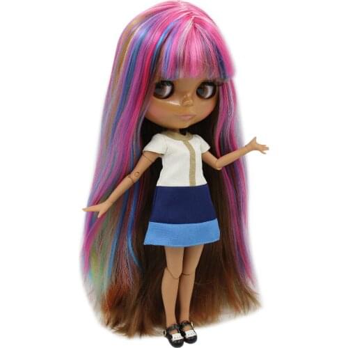 ICY DBS Blyth Doll 1/6 bjd Joint body dark skin colorful hair 30cm doll