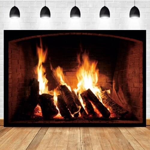 Laeacco Christmas Flame Fireplace Wood Party Birthday Portrait Photo Photography Backdrop Photo Background For Photo Studio