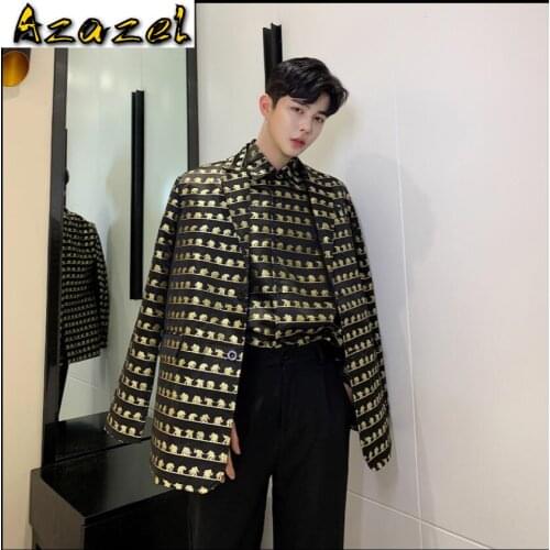 Men Suits And European catwalk style hot stamping printing suit men personality loose hairdresser suit jacket men clothing