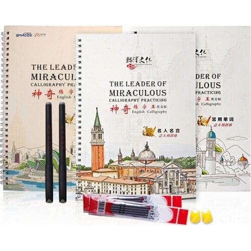 3 Books Italian Italic Children Adult 3D Groove Auto Dry Repeat Practice Copybook Hand writing English Word Art Book Pen Set