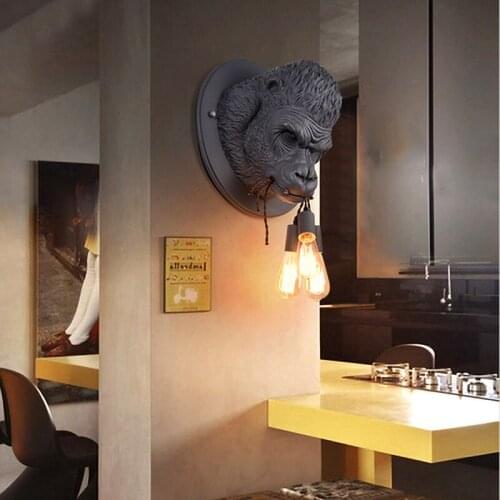 Nordic Modern Minimalist Creativity Resin Gorilla Wall Lamps Fixtures Luminaire Led Wall Light for Foyer Loft Bedroom Home Decor