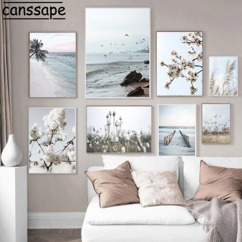 Flowers Tree Wall Art Print Beach Landscape Canvas Poster Reed Plant Paintings Nordic Posters and Prints Living Room Home Decor