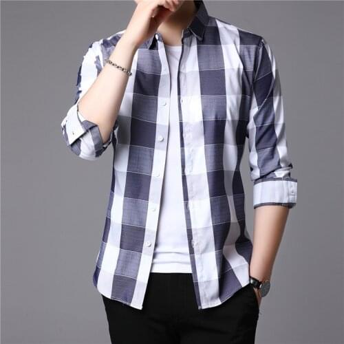 New Fashion Mens Casual Shirts 4XL Long Sleeve Plaid Camisas Shirts For Men