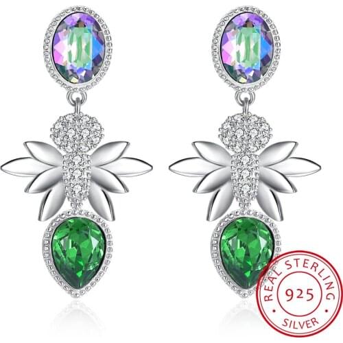 NEW 925 sterling silver earrings Europe Spider Crystals Earring With Charm for Women Gift Fine jewelry