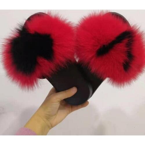 Wholesale New Real Furry Soft Open Toe Slides Fluffy Fur Slippers Vendor Fluffy Fur Slides Fuzzy Sandals Shoes Plush Flip-flops