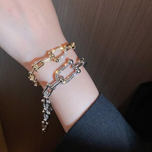 Origin Summer Punk Bling Bling Cz Charm Bracelets for Women Irregular Geometric Metal Chain Bracelets Street Style Accessories