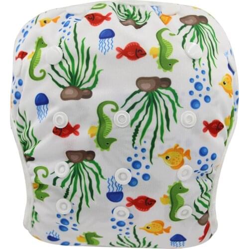 Ohbabyka Brand Adjustable Cloth Diapers Baby Washable Reusable Nappies for Swimming Diapers Animals Print for Boys Girls 3-15GK