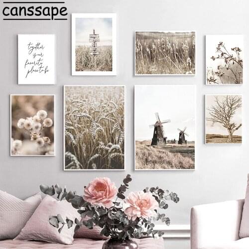 Plant Poster Windmill Canvas Print Natural Scenery Wall Art Posters Wheat Painting Nordic Wall Pictures For Living Room Decor