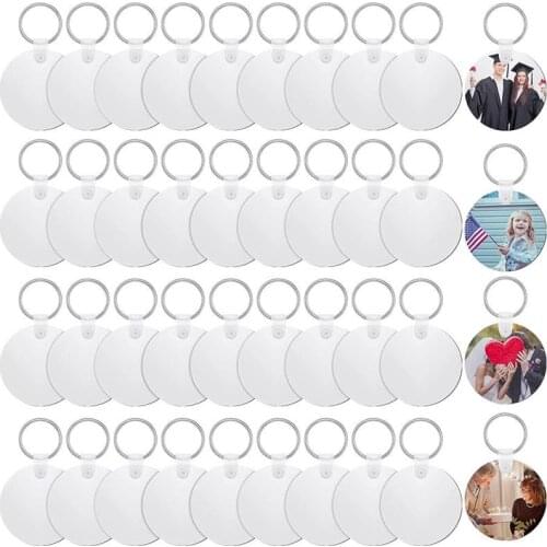 36pcs Blank Keychain with tassel Transparent Discs MDF Car Keychain Heat Transfer Blank Leather Tassel Pendant Jump Rings