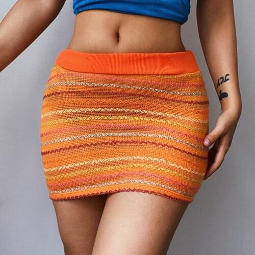 Hirigin Striped Knitted Mini Skirts 2021 Sexy High Waist Bodycon Women Clothes Y2K Sexy Club Party Summer Skirts Streetwear