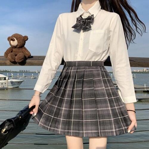 [Smoky Gray] Jk Uniform Skirt Set Girls Jk School Uniform Students Clothes A-Line Skirts Women Autumn High Waist Pleated Skirt