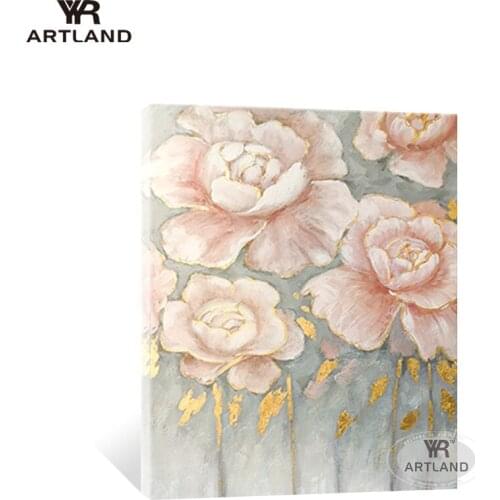 YYR-ARTLAND Beautiful pink flowers for home wall decorations Hand painted canvas oil painting wall art pictures for living room