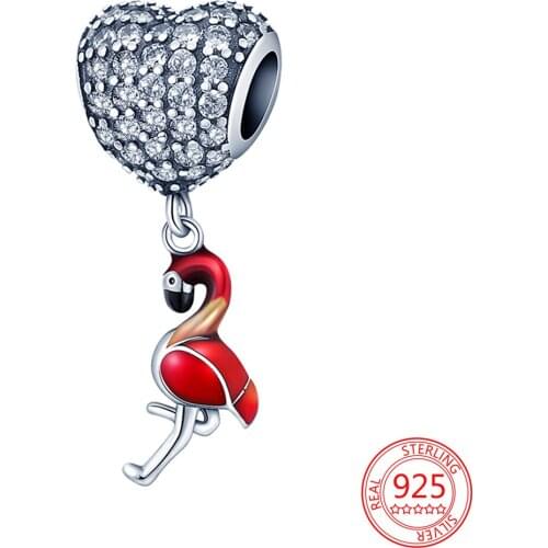 New 925 Sterling Silver Flamingo Balloon Beads Women Charm Pendant Fit Original Pandora Bracelet Necklace Fashion Jewelry Gift