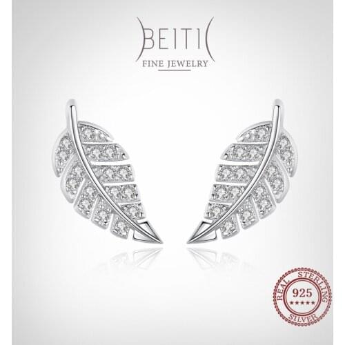 Beitil Fashion 925 Sterling Silver Leaf Leaves Clear CZ Zircon Stud Earrings For Exquisite Women Girls Party Accessories Jewelry