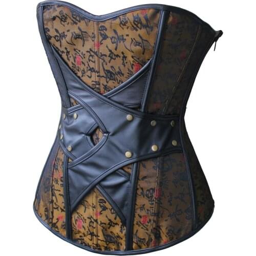 Womens Sexy Gothic Victorian Steampunk Corset Dress Leather Overbust Corsets and Bustiers Waist Trainer Corselet Espartilhos