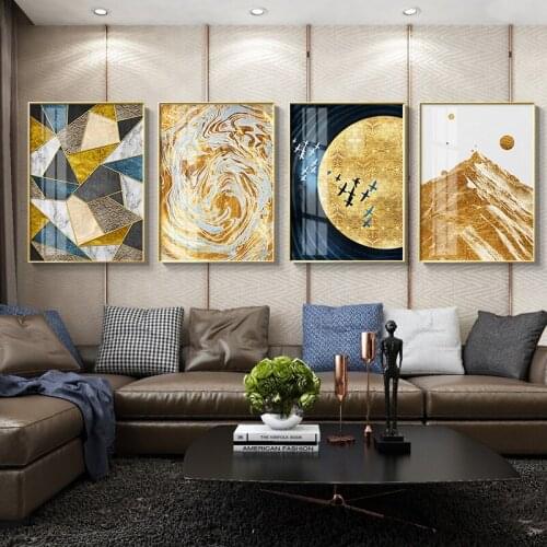 Golden Modern Abstract Mountain Moon Landscape Wall Poster Canvas Print Painting Art Decoration Picture Living Room Decor