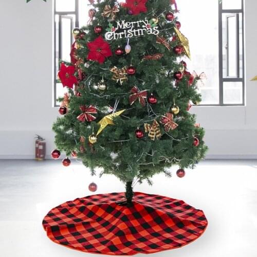 1pc Christmas Tree Skirts Xmas Cloth Tree Mat Festive Holiday Decorations Party Tree Skirts 90cm Red Black Plaid