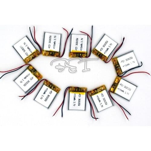 10PCS 3.7V 110 mAh 302025 Li-Polymer Rechargeable Battery Li Po ion for GPS Bluetooth TOY LEDMP3 MP4 032025