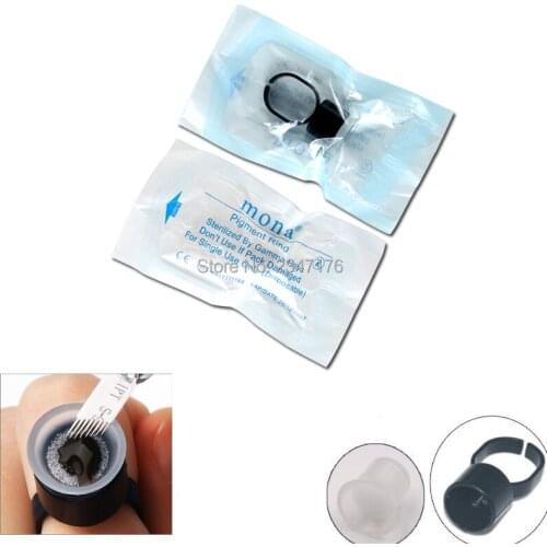 100pcs Soft Black Tattoo ink permanent Makeup Cosmetic Pigment Ring Cup Ink Holder with Sponge individual Package Accesories