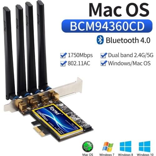 1750Mbps FV-T919 802.11AC Bluetooth4.0 PCI-E WiFi Adapter PCI Express Wireless WiFi Card Adapter BCM94360CD For MacOS Hackintosh