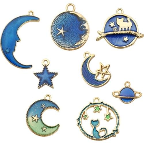 24 Diy Jewelry Accessories Dripping Alloy Small Pendants Bracelet Pendants Moon Stars Globe Earrings Earrings
