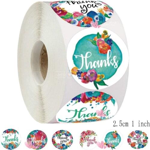 500pcs Floral Thank You Stickers Scrapbooking Round Paper Sticker Labels for Wedding Envelope Seals Handmade Stationery Sticker