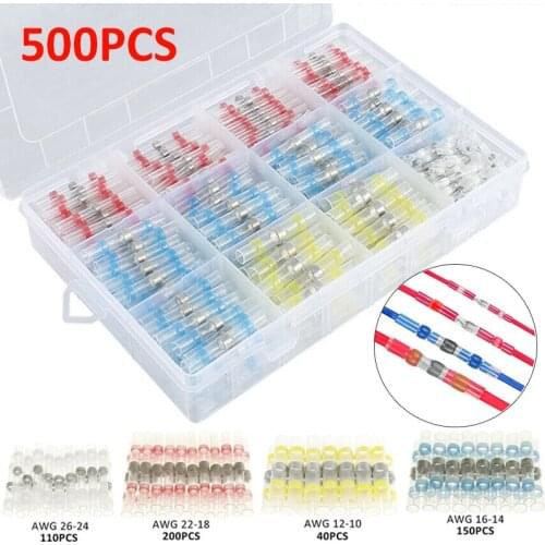 500pcs Heat Shrink Wire Connectors Waterproof Solder Seal Kit Automotive Marine Insulated Solder Connector Butt Terminals