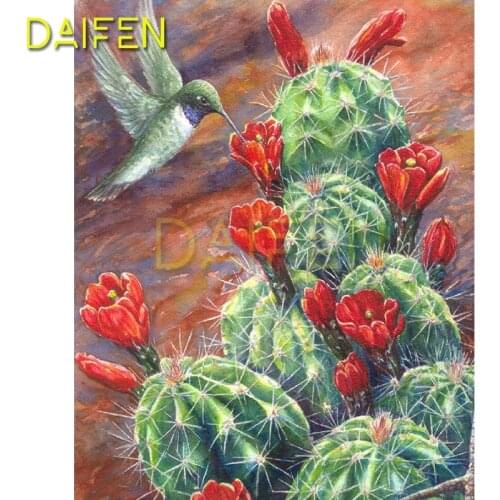 5DIY Diamond painting Cross stitch Prickly pear Full Round Diamond mosaic Flower rose Full Square Diamond embroidery Bird cactus