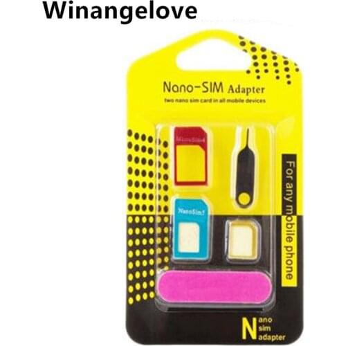 Winangelove 5 in 1 Nano Sim Card Adapters Regular Micro Sim Standard SIM Card Tools With Colorful For iPhone 4 5 6 7 X